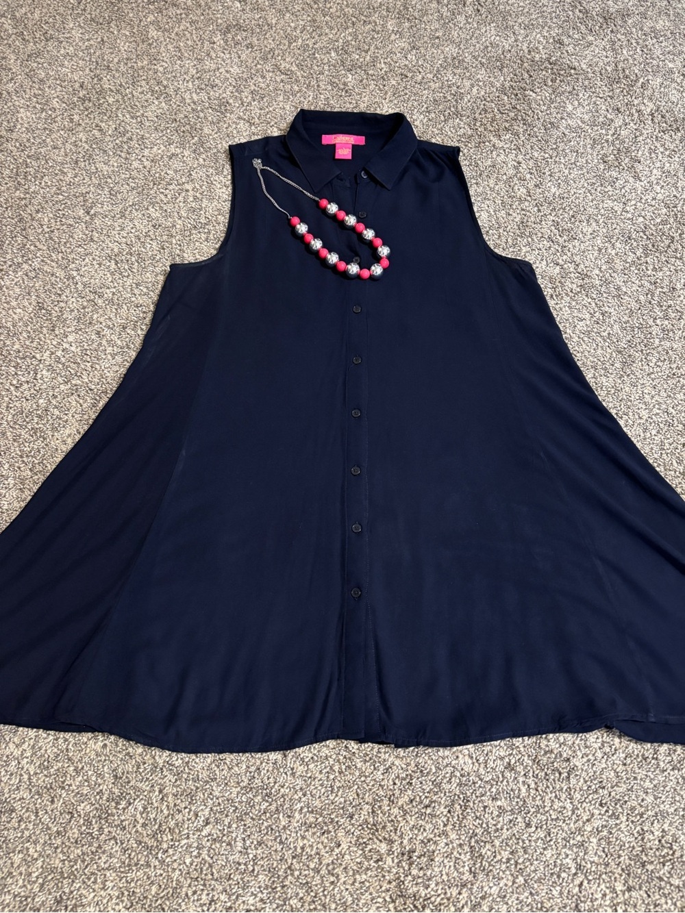 Catherines Navy Sleeveless Button-Front Swing Shirt